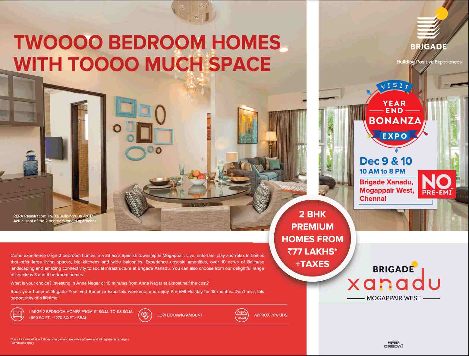 Live in two bedroom homes with too much space at Brigade Xanadu in Chennai